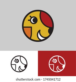 Logo letter O with dog vector illustration for pet shop, colorful, simple and modern logo style with red and green color