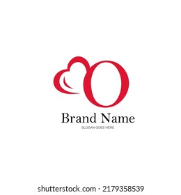 logo letter O and heart. vector combination of letter O and love. red heart with simple letter O