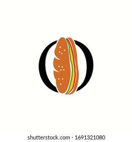 logo letter o with icon sandwich, vector design 