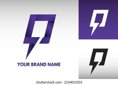 Logo Letter O Q monogram Electric Power thunder Lightning Style Design Vector in Gradient and monochrome color