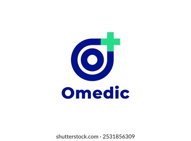 Logo letter O with symbol medical plus, Creative template for hospital and healthcare.