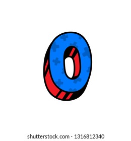 Logo, letter O. Vector. Linear, outline icon. Volumetric mark, 3D. Color capital letter. Illustration with pattern. Symbol on white background. Cartoon style. The image of the circus.