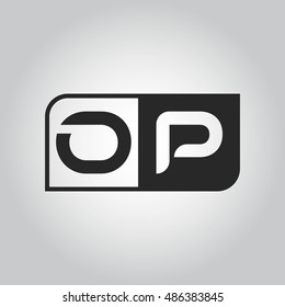 Logo letter OP with two different sides. Negative or black and white vector template design