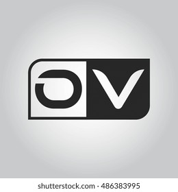 Logo letter OV with two different sides. Negative or black and white vector template design
