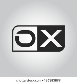 Logo letter OX with two different sides. Negative or black and white vector template design