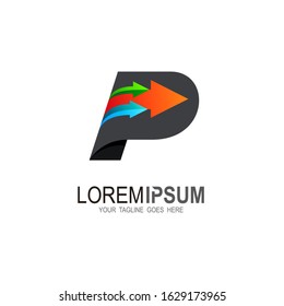logo letter p, arrow and letter p, letter logo p with the arrow