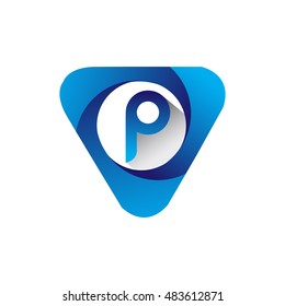 Logo letter P blue colored in the triangle shape, Vector design template elements for your application or company identity.