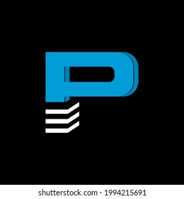 The logo is the letter P. The bottom is made of 3 horizontal lines.