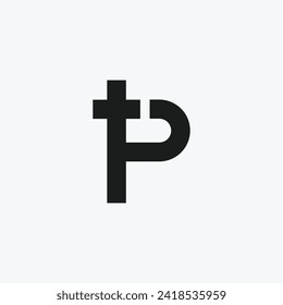 Letra de logotipo P mayúscula y elemento de plantilla de diseño de signo más con fondo en blanco