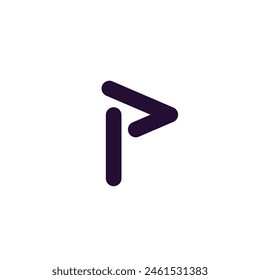 Logo letra P bandera o línea de juego minimalista con fondo en blanco