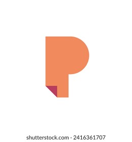 Lettre logo P plié sur un coin avec fond blanc