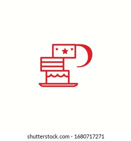 Logo-Buchstabe p mit Icon-Kuchen-Vektorillustration-Design