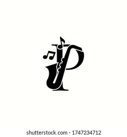 logo letter p with icon jazz music vector design