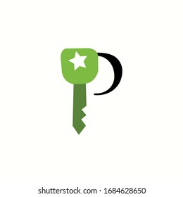 Logo-Buchstabe p mit Icon-Taste, modernes Design der Vektorillustration