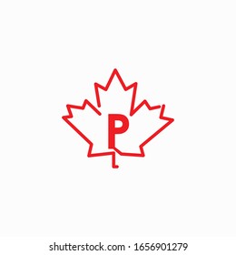 logo letter p with icon maple leaf vector design
