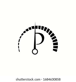 letra de logotipo p con icono Diseño vector velocímetro
