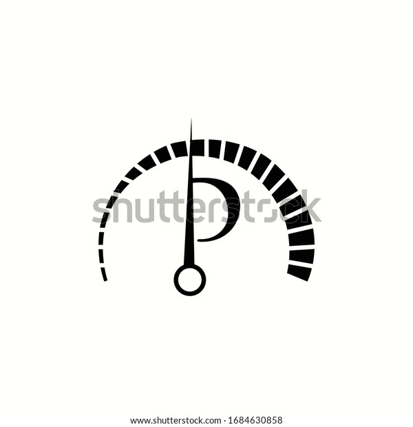 logo letter\
p with icon Speedometer vector\
design