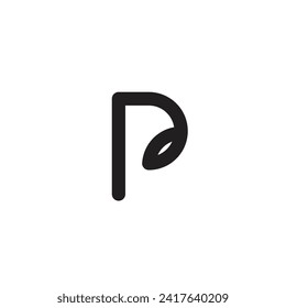 Letra con logotipo P hoja mínima con fondo en blanco