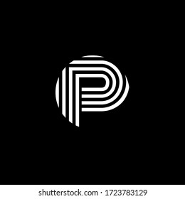 Logo Letter P Minimalist Curve Monogram Typography in black and white color.