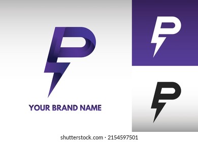 Logo Letter P monogram Electric Power thunder Lightning Style Design Vector in Gradient and monochrome color