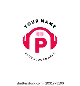 logo letter P music. vector illustration of letter P and headset icon with tone graphic. suitable for application logos, music studios, music industry and others