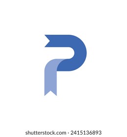 Logo letter P ribbon with blue color and blank background