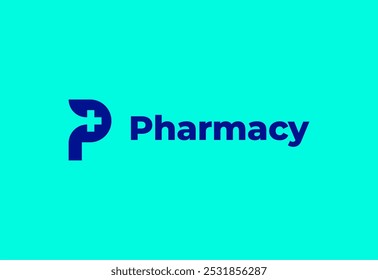 Logo letter P with symbol medical plus, Creative template for hospital and healthcare.