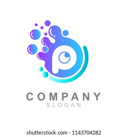 the logo of the letter P that is inside the circle of water and there is the eyeball, the logo is ready to use