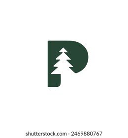 Logo letter P tree unique design minimalist with blank background