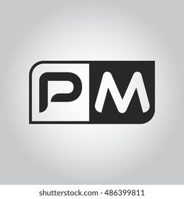 Logo letter PM with two different sides. Negative or black and white vector template design