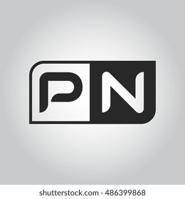 Logo letter PN with two different sides. Negative or black and white vector template design