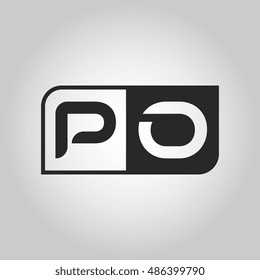 Logo letter PO with two different sides. Negative or black and white vector template design