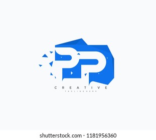 Logo Letter PP Abstract Geometric Rectangle Shape with Triangle Pixel