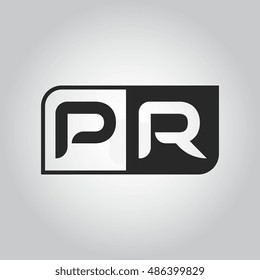 Logo letter PR with two different sides. Negative or black and white vector template design