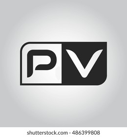 Logo letter PV with two different sides. Negative or black and white vector template design