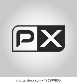 Logo letter PX with two different sides. Negative or black and white vector template design