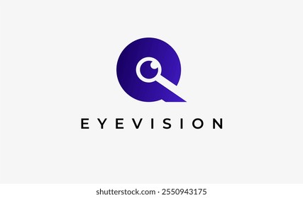 Logo Letter Q and Eye Vision. Digital, visual with modern and minimalist concept. Editable file.