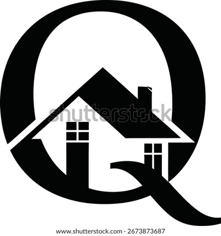 A logo with the letter Q and a house. The house is inside the letter.