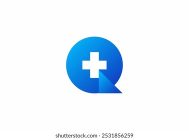 Logo letter Q with symbol medical plus, Creative template for hospital and healthcare.