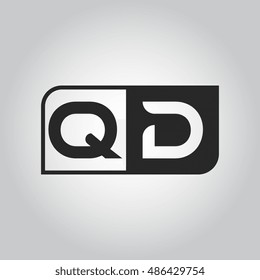 Logo letter QD with two different sides. Negative or black and white vector template design