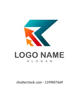 logo letter r, arrow logo with initials r and simple appearance + arrow and letter r + up symbol
