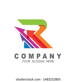 logo letter r, arrow logo with initials r and simple appearance + arrow and letter r 