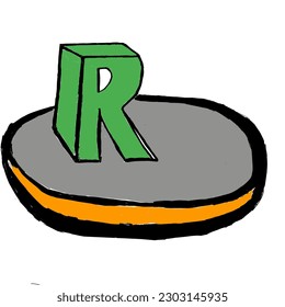 Logo of letter R in beige base green color