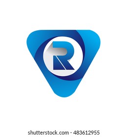 Logo letter R blue colored in the triangle shape, Vector design template elements for your application or company identity.
