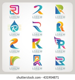 Logo letter R element and Abstract web Icon and globe vector symbol. Unusual sign icon and sticker set. Graphic design easy editable for Your design. Modern logotype icon.