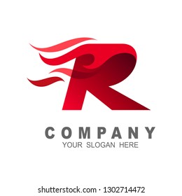 logo letter r with fire and fast logo vector