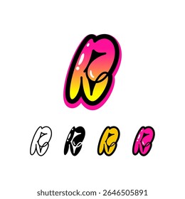 Logo letter R, graffiti alphabet font, set of four different art symbol for your brand name design, vector illustration 10 EPS