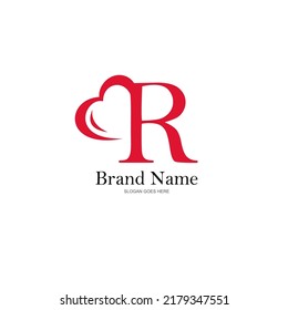 logo letter R and heart. vector combination of letter R and love. red heart with simple letter R