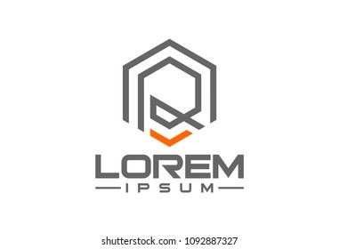 logo letter r hexagonal line logo