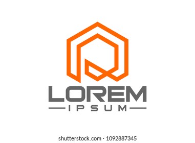logo letter r hexagonal line logo